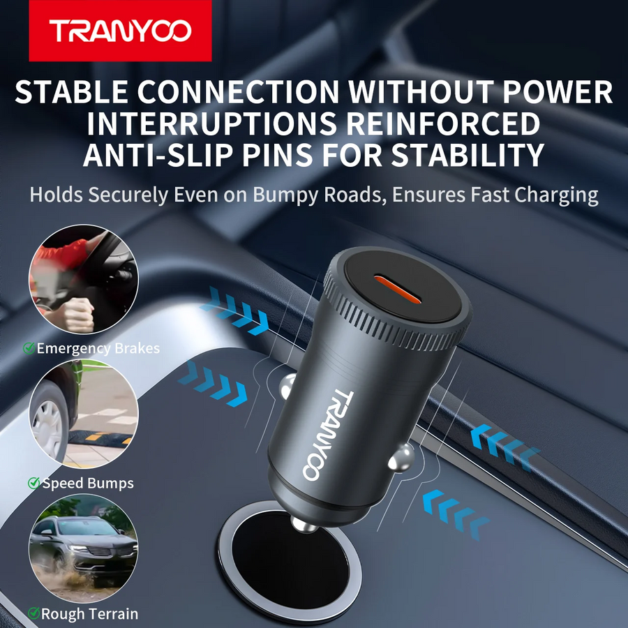 Mini 30W USB-C Car Charger PD Fast Charging | Type-C Car Adapter for iPhone Samsung Huawei Android