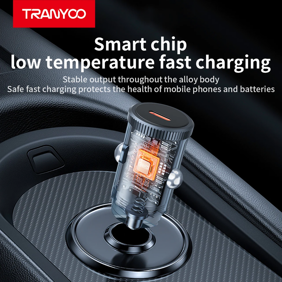 Mini 30W USB-C Car Charger PD Fast Charging | Type-C Car Adapter for iPhone Samsung Huawei Android
