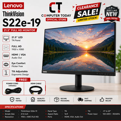 Lenovo ThinkVision S22e-19 21.5" FHD VA Monitor | HDMI VGA | 60Hz | Refurbished Monitor