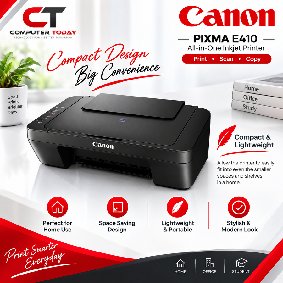 Canon PIXMA E410 All-in-One Inkjet Printer | Print Scan Copy | USB | Free Black & Colour Ink Cartridges