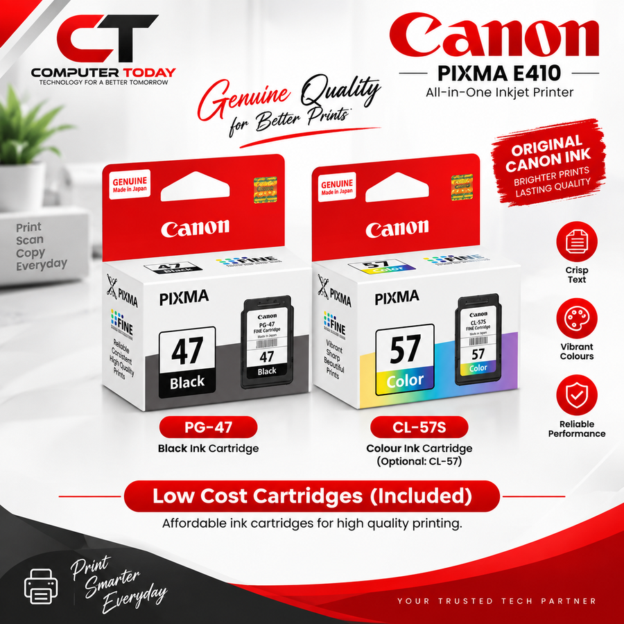 Canon PIXMA E410 All-in-One Inkjet Printer | Print Scan Copy | USB | Free Black & Colour Ink Cartridges