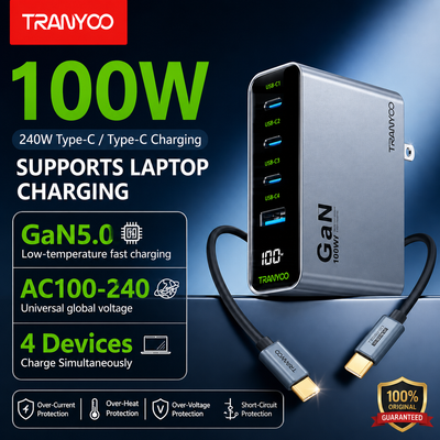 RCE-10002 100W GaN 5.0 Fast Charger 4-Port USB-C Laptop Charger PD Fast Charging for MacBook iPhone Samsung Tablet