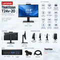 Lenovo ThinkVision T24v-20 23.8" FHD IPS Monitor | 1080p Webcam | Speakers | HDMI DP VGA | Just Like New