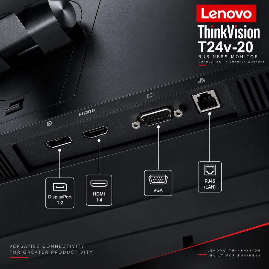 Lenovo ThinkVision T24v-20 23.8" FHD IPS Monitor | 1080p Webcam | Speakers | HDMI DP VGA | Just Like New