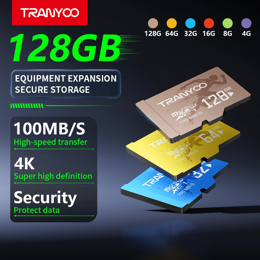 TRANYOO 128GB Micro SD Card High Speed 100MB/s Memory Card | 4K | TF Card for Phone Camera CCTV