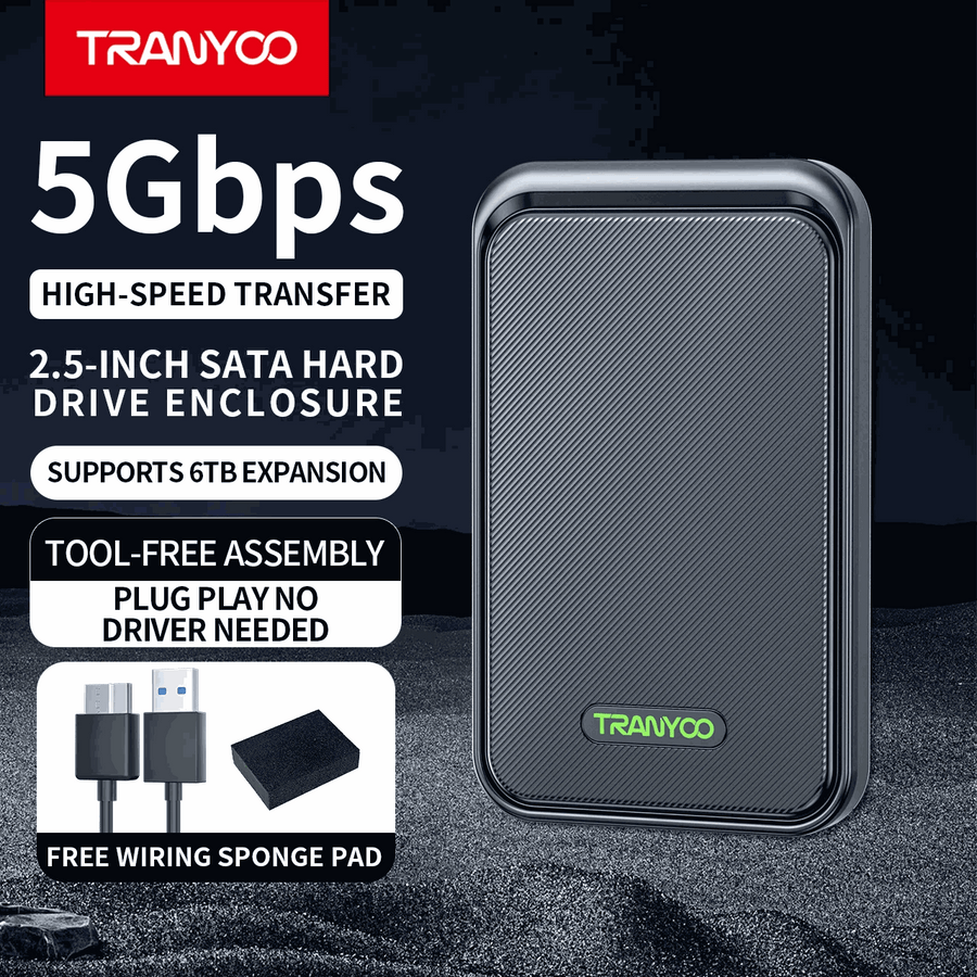 2.5 Inch SATA HDD SSD Enclosure USB 3.0 5Gbps External Hard Drive Case | Up to 6TB | Tool-Free